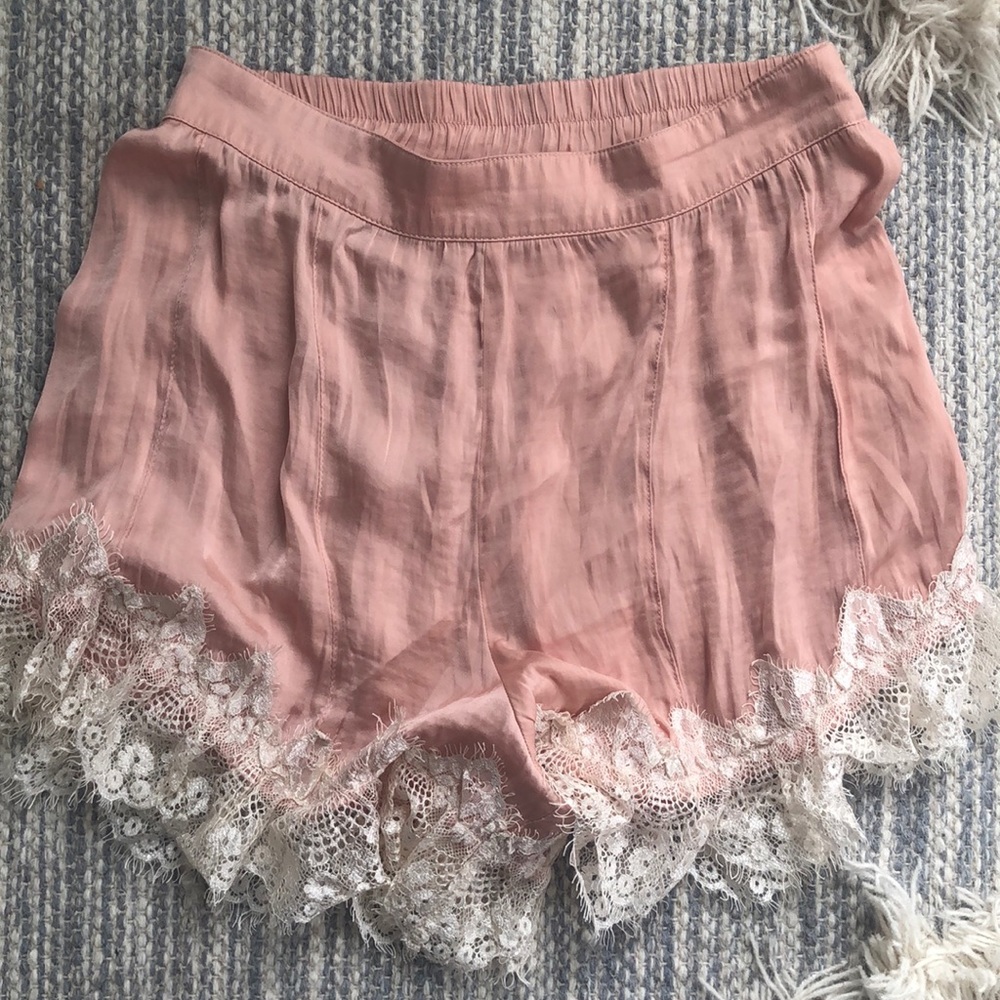 Buckle shorts blush with lacy detail